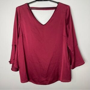 Roz & Ali Burgundy Bell Sleeve Blouse Top
